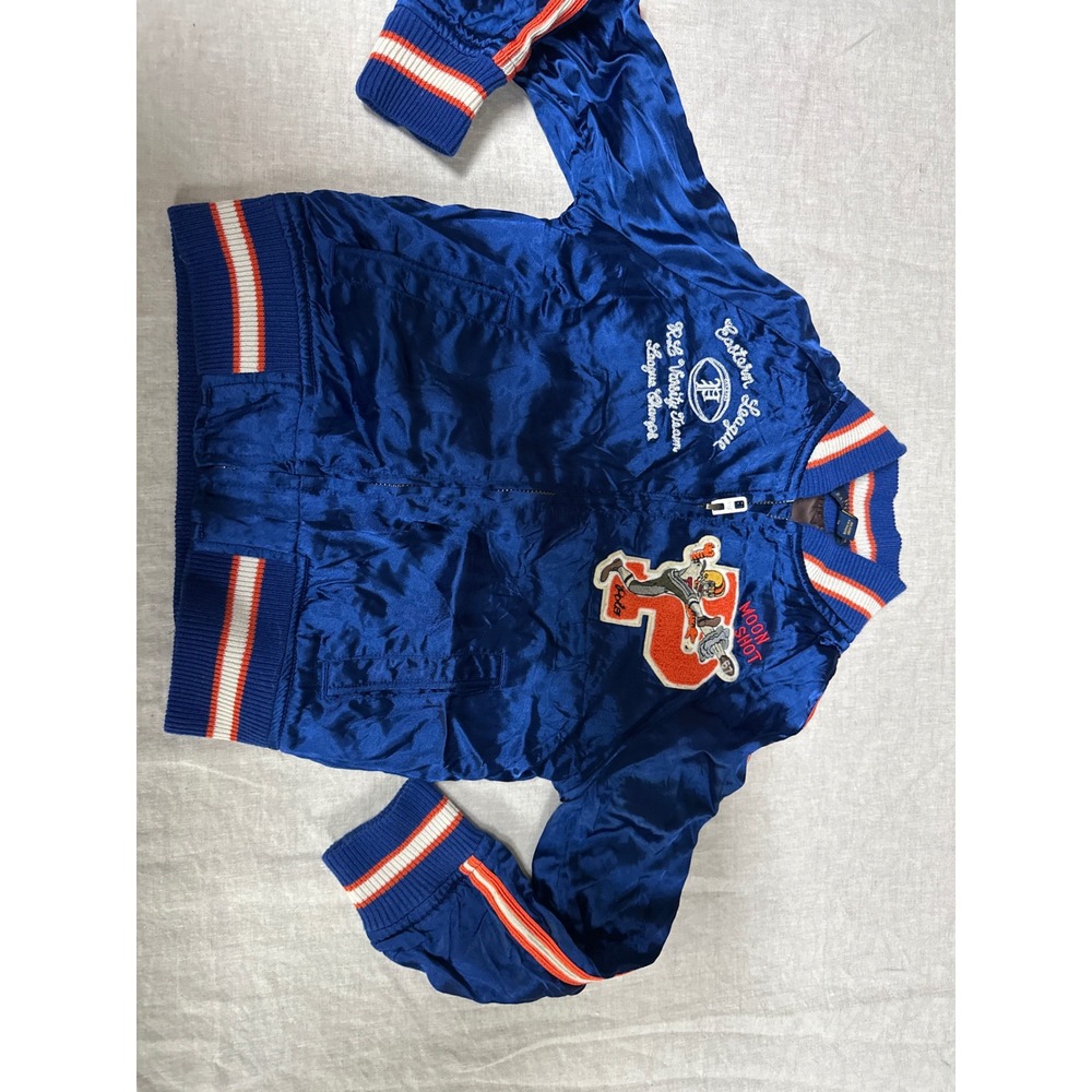 Polo Ralph Lauren Boys Size 5 Blue Satin Varsity Bomber Jacket Moon Shot Patch